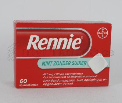 RENNIE MINT ZONDER SUIKER 60 KAUWTABL       (geneesmiddel)